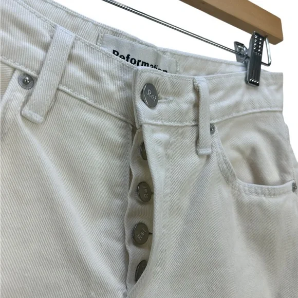 Reformation Fawcett Crop Wide Leg Jeans Size 24 Ivory Raw Hem - Picture 6 of 11